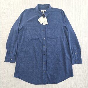 NEW Beach Lunch Lounge Shacket Women's L Heathered Blue Shirt Jacket NWT Brushed
